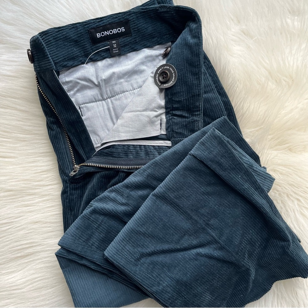 New Bonobos Men’s Pleated Corduroy Cords Pants Regular 32 Teal